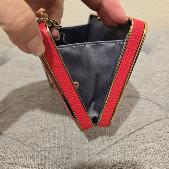 Henri Bendel Red Party Starter Box Clutch With Gold Chain